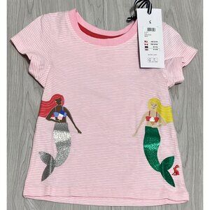 Joules 2 3 pink stripe Mermaid short sleeve shirt glitter girls NWT Beach summer